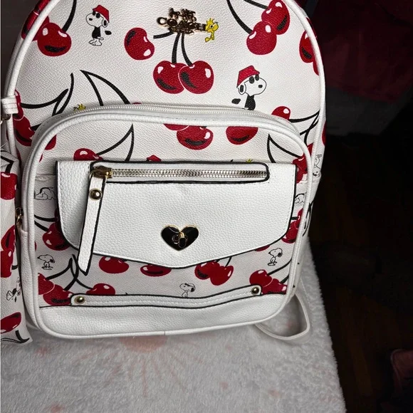 Cherry and Snoopy Print Backpack with small cross body bag. - Picture 4 of 8